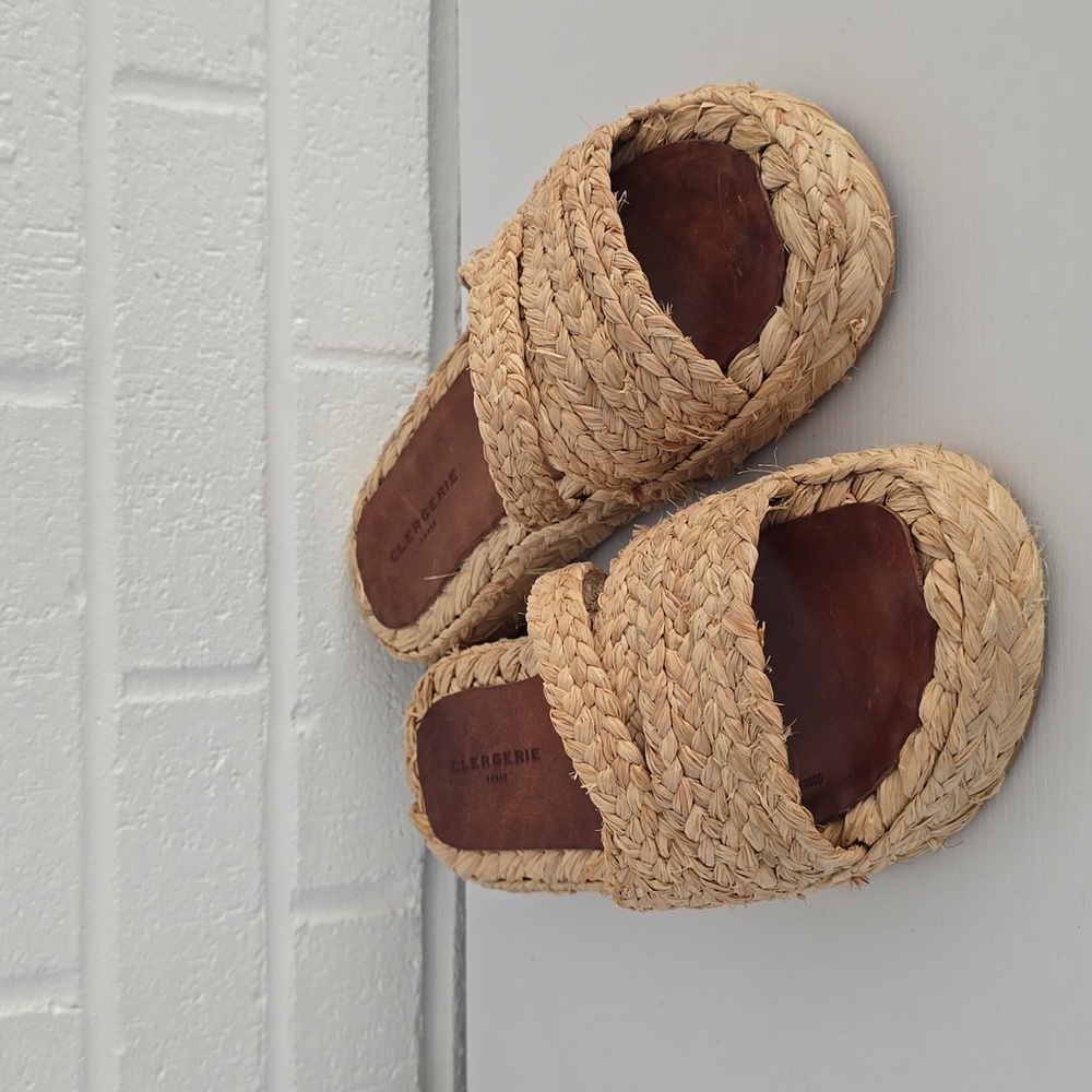 Clergerie Paris Straw Braided Platform Sandals Size 10